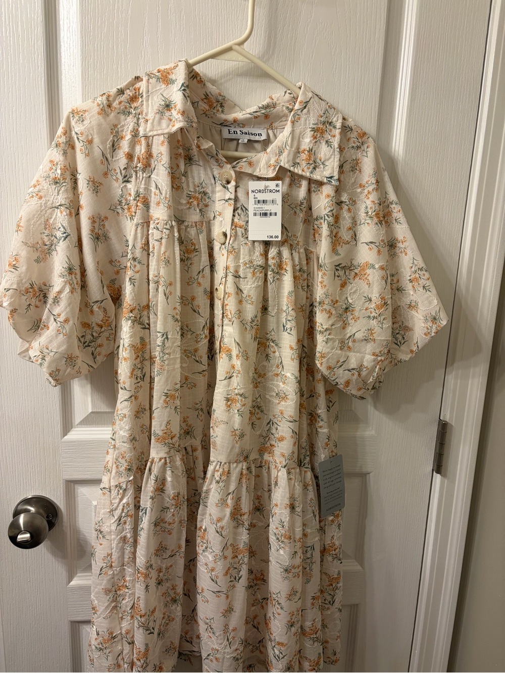 En Saison Cream Dress with Orange Floral Print